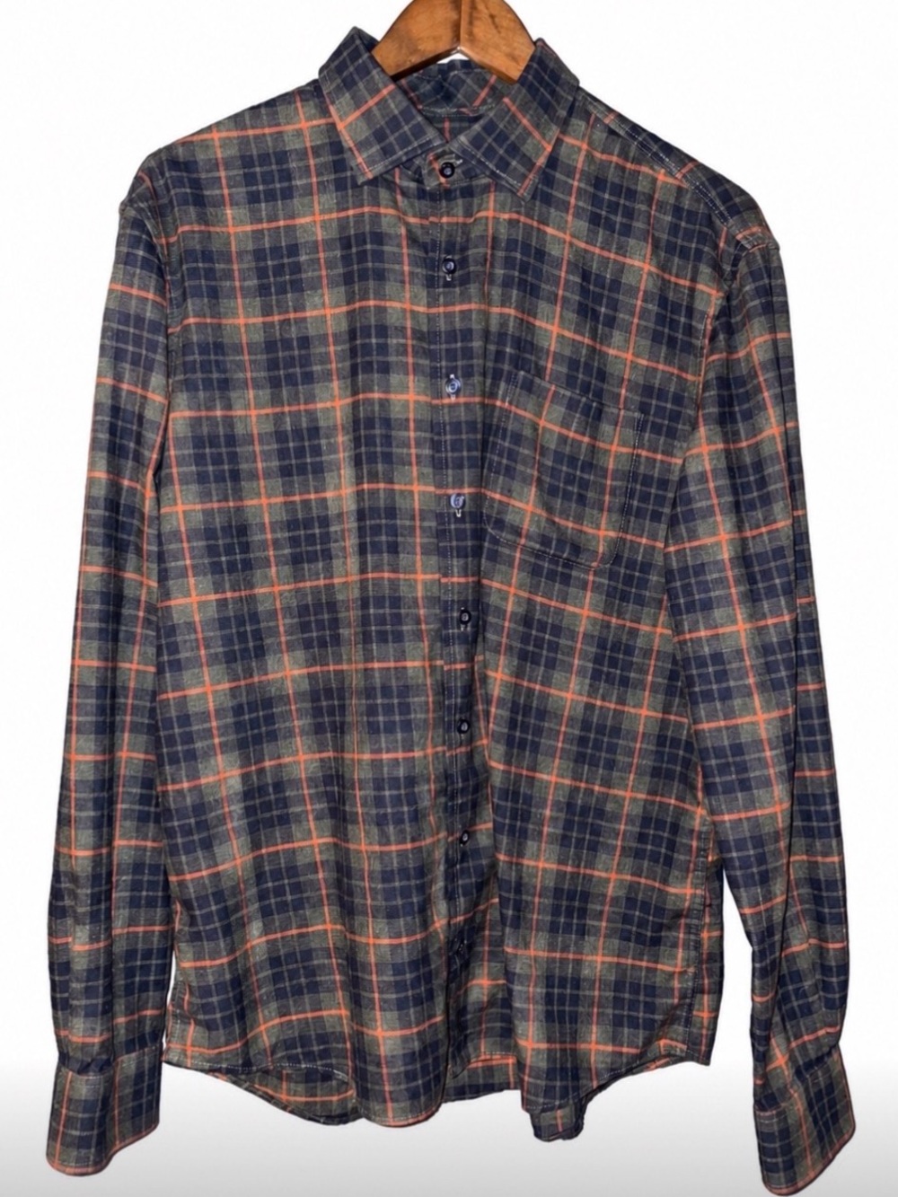 Johnnie-O Hangin' Out Sheridan Plaid Shirt Men's Large Pine 100% Cotton